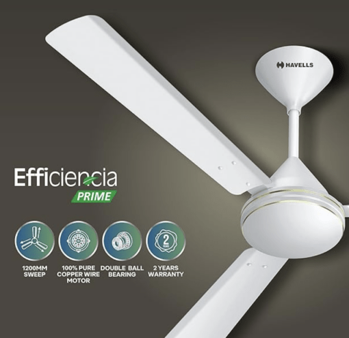 Havells 1200mm Efficiencia Prime BLDC Motor Ceiling Fan | 5 Star with Remote, 100% Copper | Upto 53% Energy Saving, High Air Delivery, 2 Year Warranty, Inverter Friendly, Timer | (Pack of 1, White) - Image 2